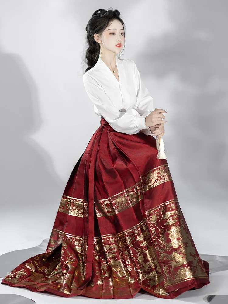 Hanfu Women's woven gold Style Ming Horse Face Skirt Set Spring and Summer New Chinese Ancient Costume 2024 New Adult Daily Wear