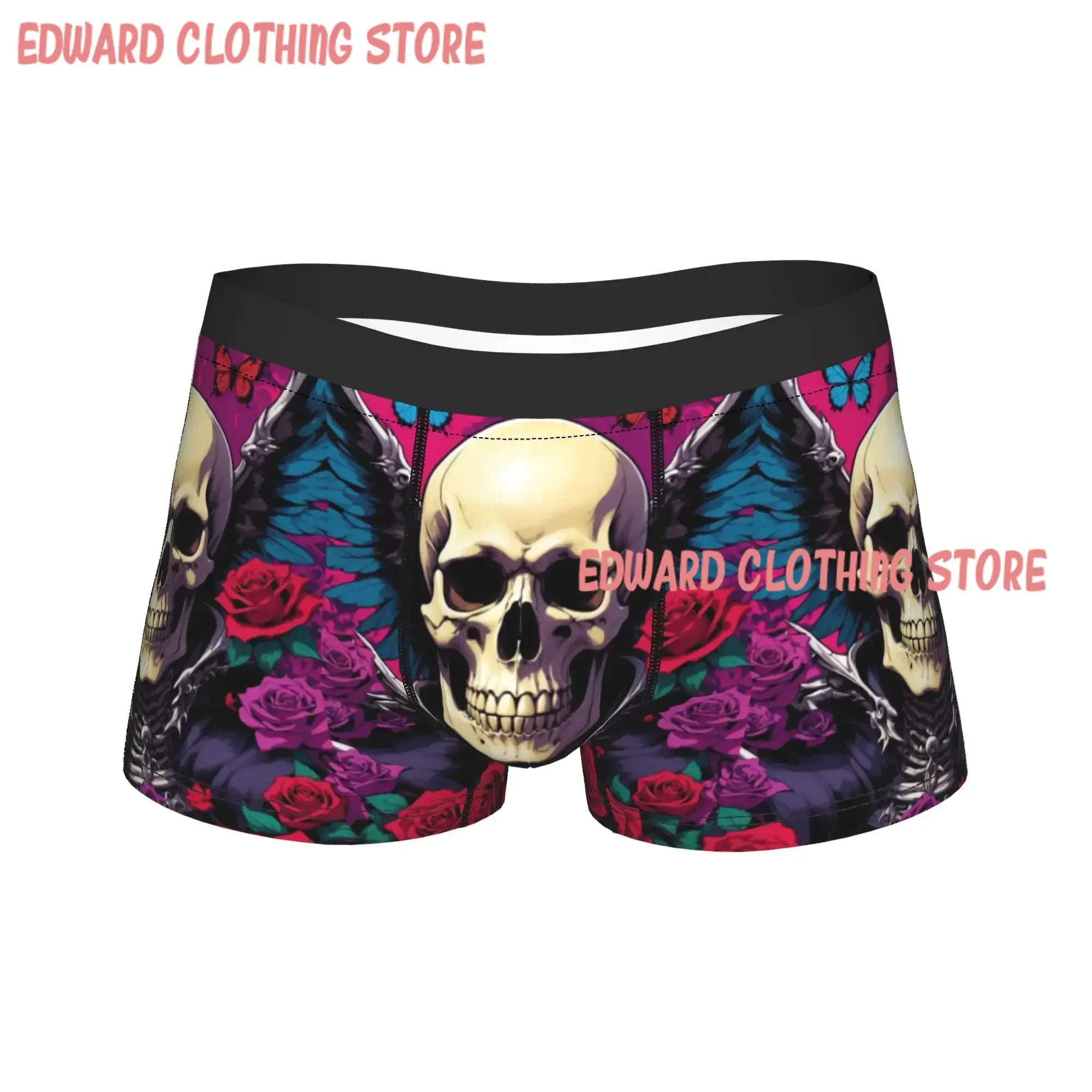 Novel Fun Gothic Rose Skeleton Portrait Underwear  Pattern Boxershorts Quality Man Underpants Novelty Shorts Briefs Gift Idea