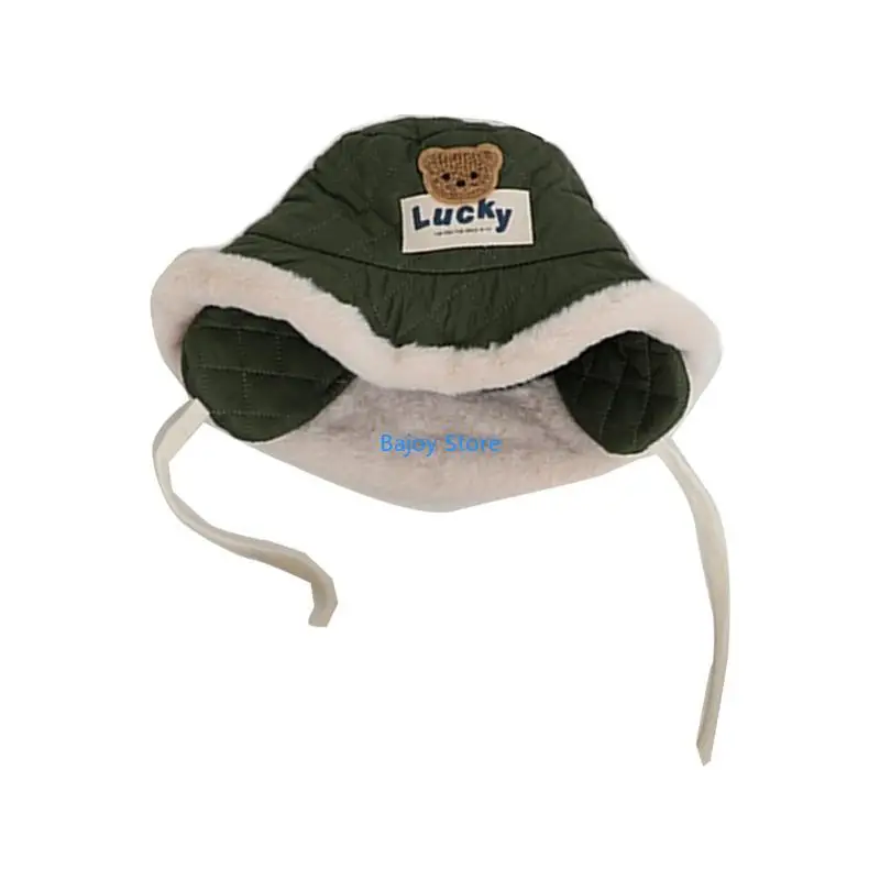 

63HE Bear Pattern Fisherman Hat for Infant Warm Comfortable Ear Protections