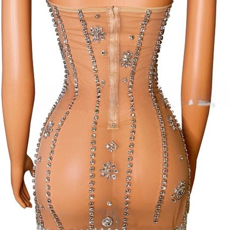 Sexy Glamour Suspender Rhinestone Tassel Translucent Diamond Luxury Ladies Dress For Club Party Party High-End Performance Dress