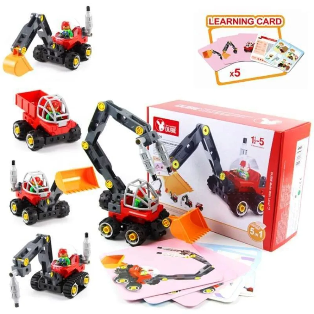 

5-in-1 large-grained kindergarten tabletop building block DIY toy engineering model for children