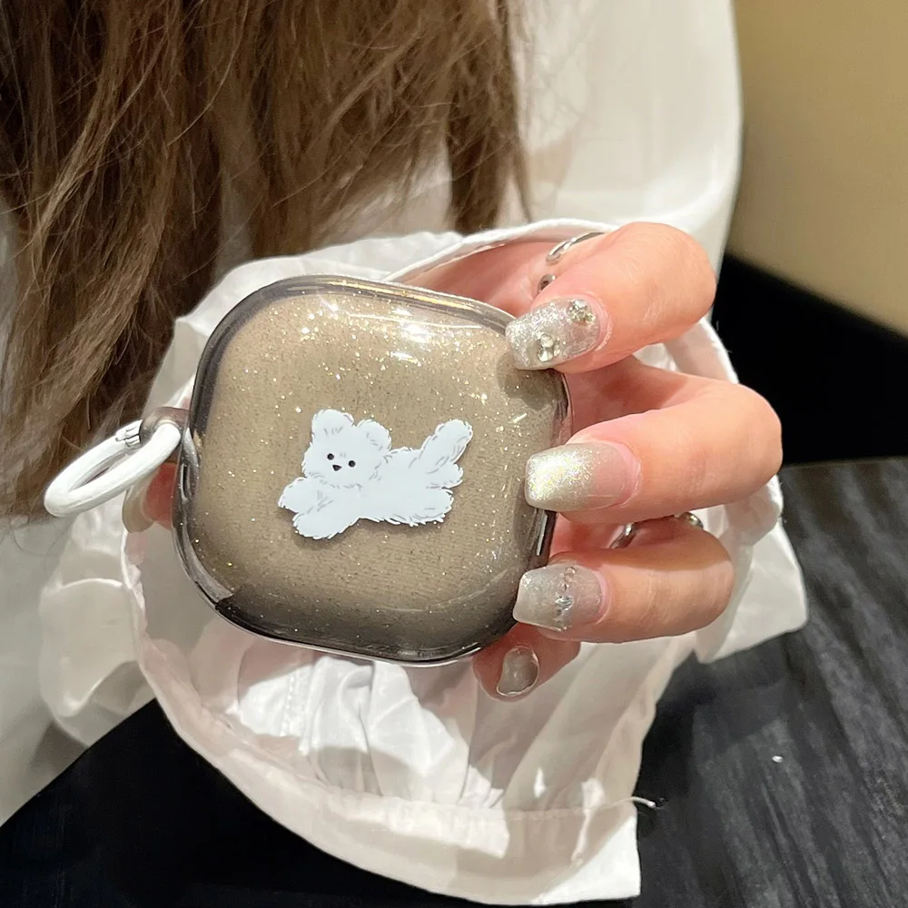 Korea Lovely Anger Black Cat Shiny Rear Cover For Samsung Galaxy Buds 2 Pro Case Cartoon For Galaxy Buds Live/Buds FE Capa Funda