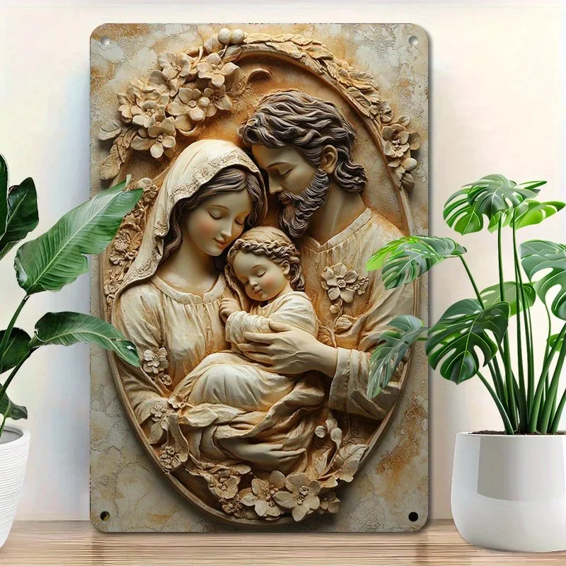 Holy Family Tin Signs for Holiday Decor, Aluminum Metal Plaques with Pre-Drilled Holes, Perfect for Home, Perfect for Room Decor