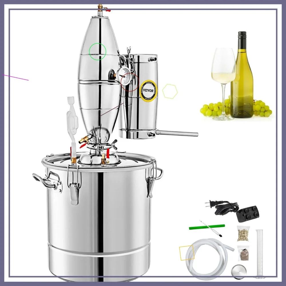 

Спиртовой дистиллятор VEVOR 18,5 галлонов/70 л с керамическими шариками для вина Purer, виски, бренди, набор для пивоварения своими руками