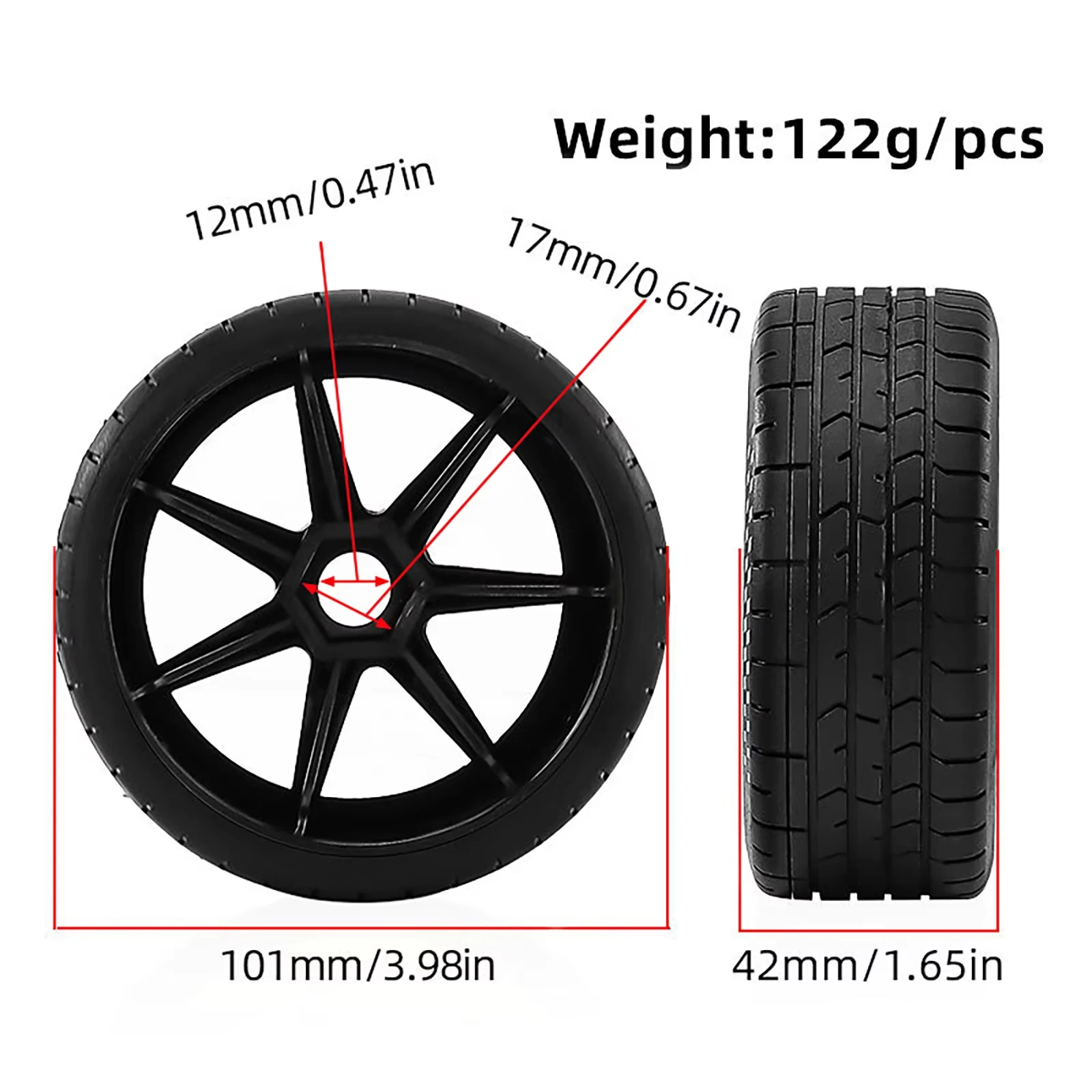 4Pcs 101x42mm 1/7 RC On-Road Tires & Wheels 17mm Hex Fit ARRMA Mojave Limitless 6S BLX KM C3 WRC HNR X3GT 1/8 Upgrade