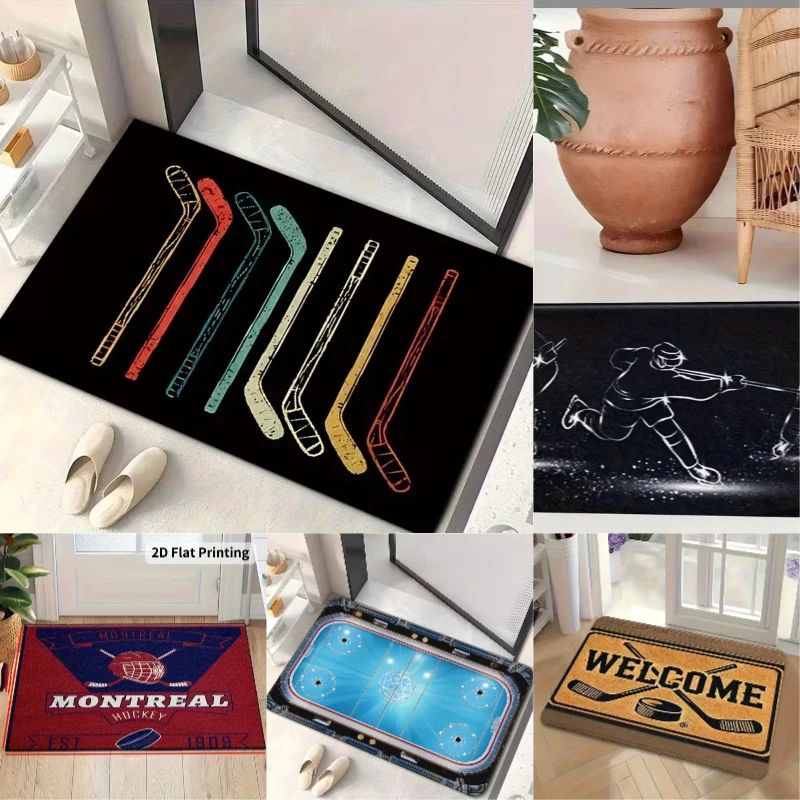 Ice Warrior Welcome Hockey Design Door Mat Sports Villas Game Room Pet Friendly Entrance Hockey Room Decorative Carpet