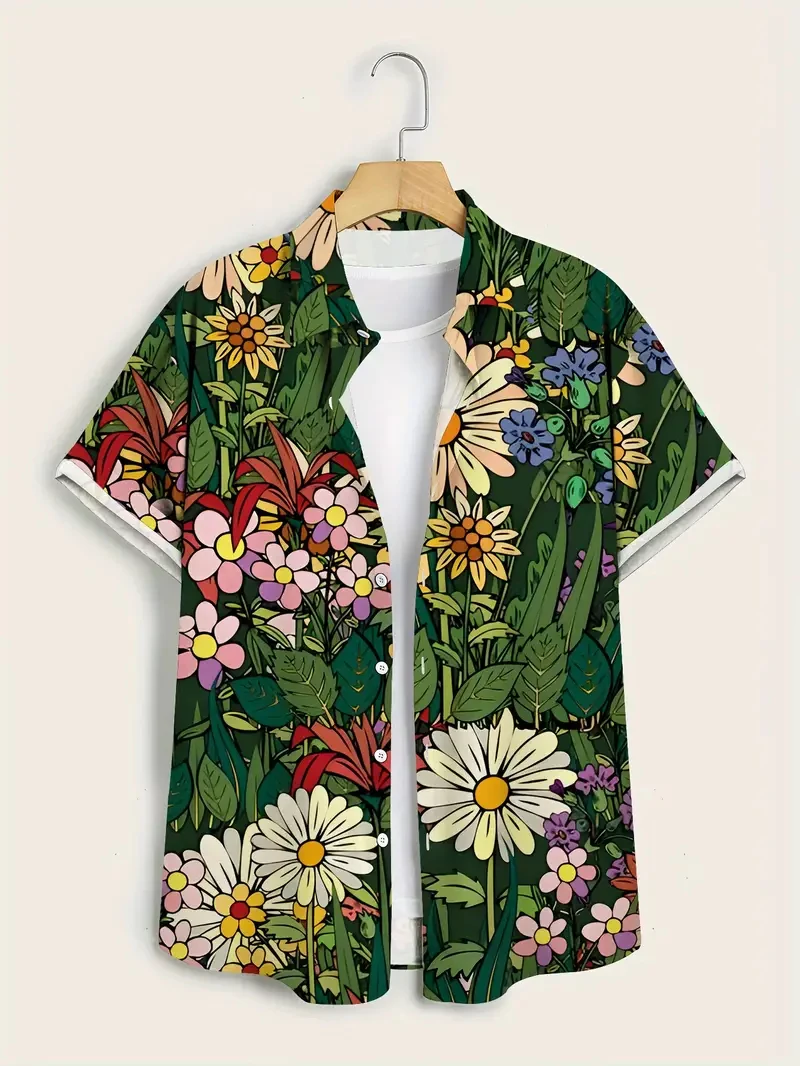 

Fashion Men's Shirt Cactus 3D Print Man Clothes Oversized Summer 2025 New Holiday Beach Hawaiian Harajuku Short Sleeves Shirt