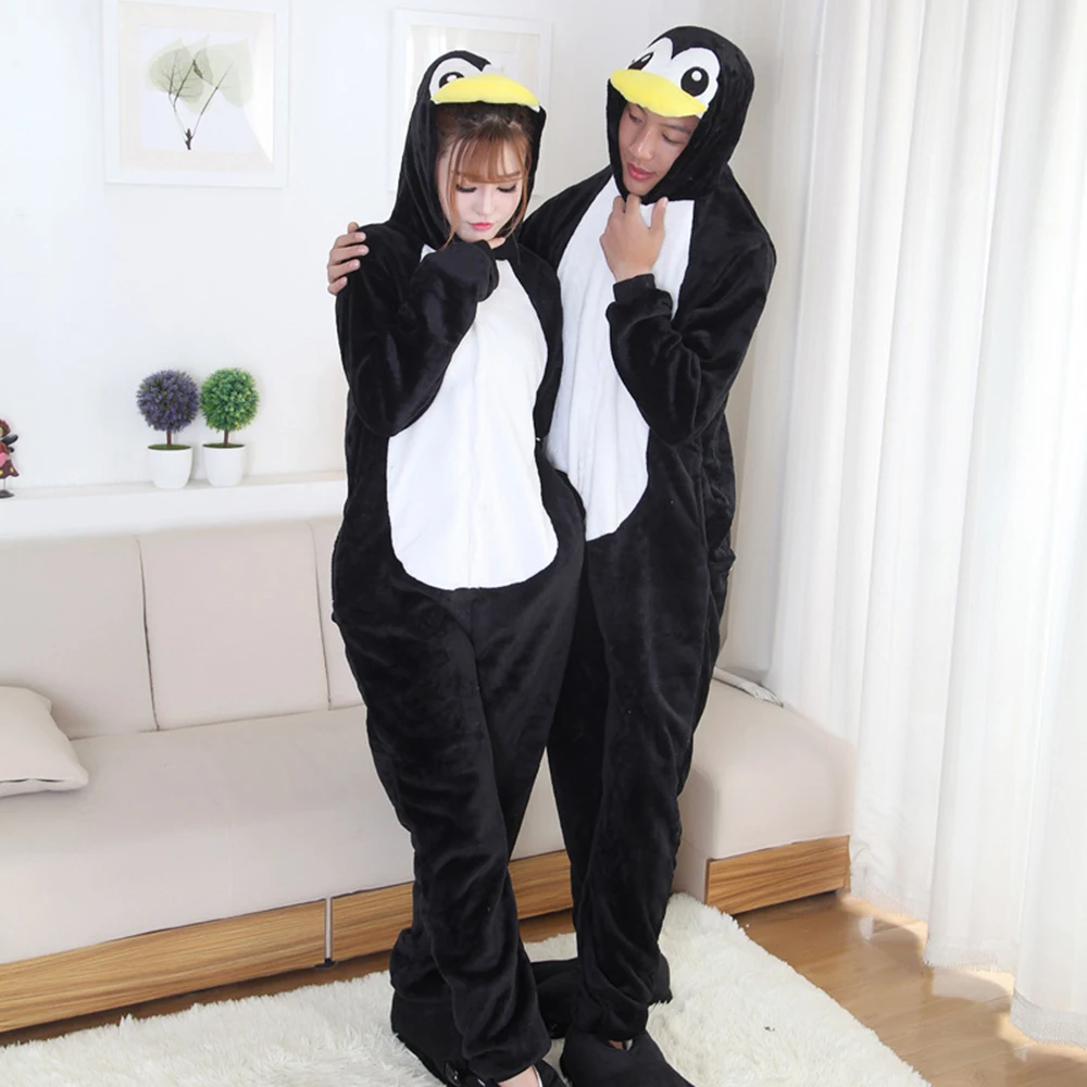 Adult Penguin Pajamas One Piece Jumpsuits Halloween Christmas Cosplay Penguin Costume Animal Homewear Sleepwear for Women Men