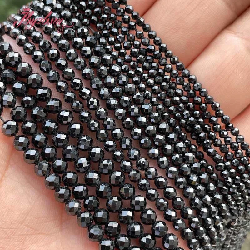 

Natural Black Faceted Spinels Round Stone Beads DIY Spacer Strand 15 Inch For Jewelry Making Bracete Necklace Free shipping