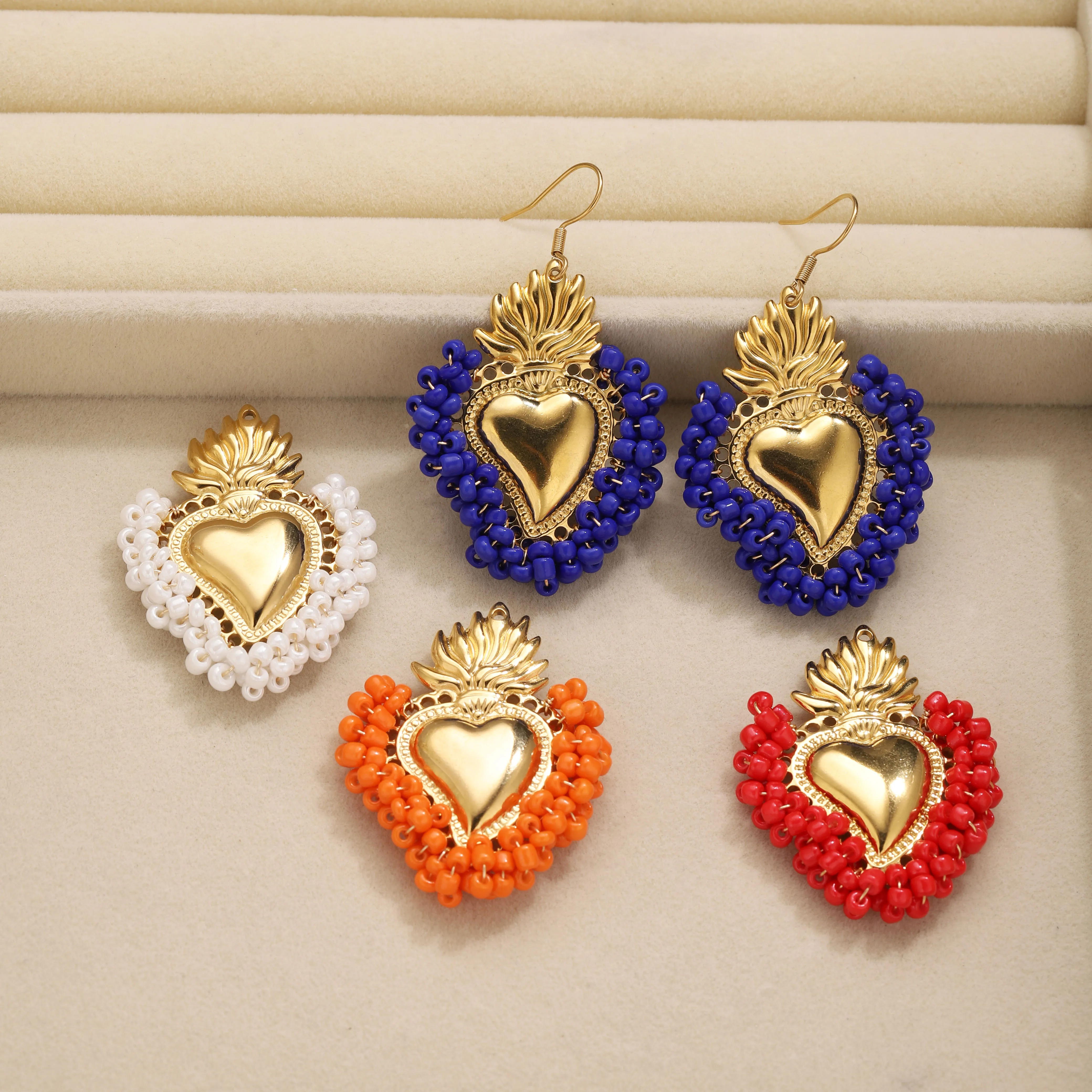 2pcs Stainless Steel Heart Charms Pvd Gold Colorful Beaded Border Diy Necklace Earring Jewelry Making Findings Wholesale Supply