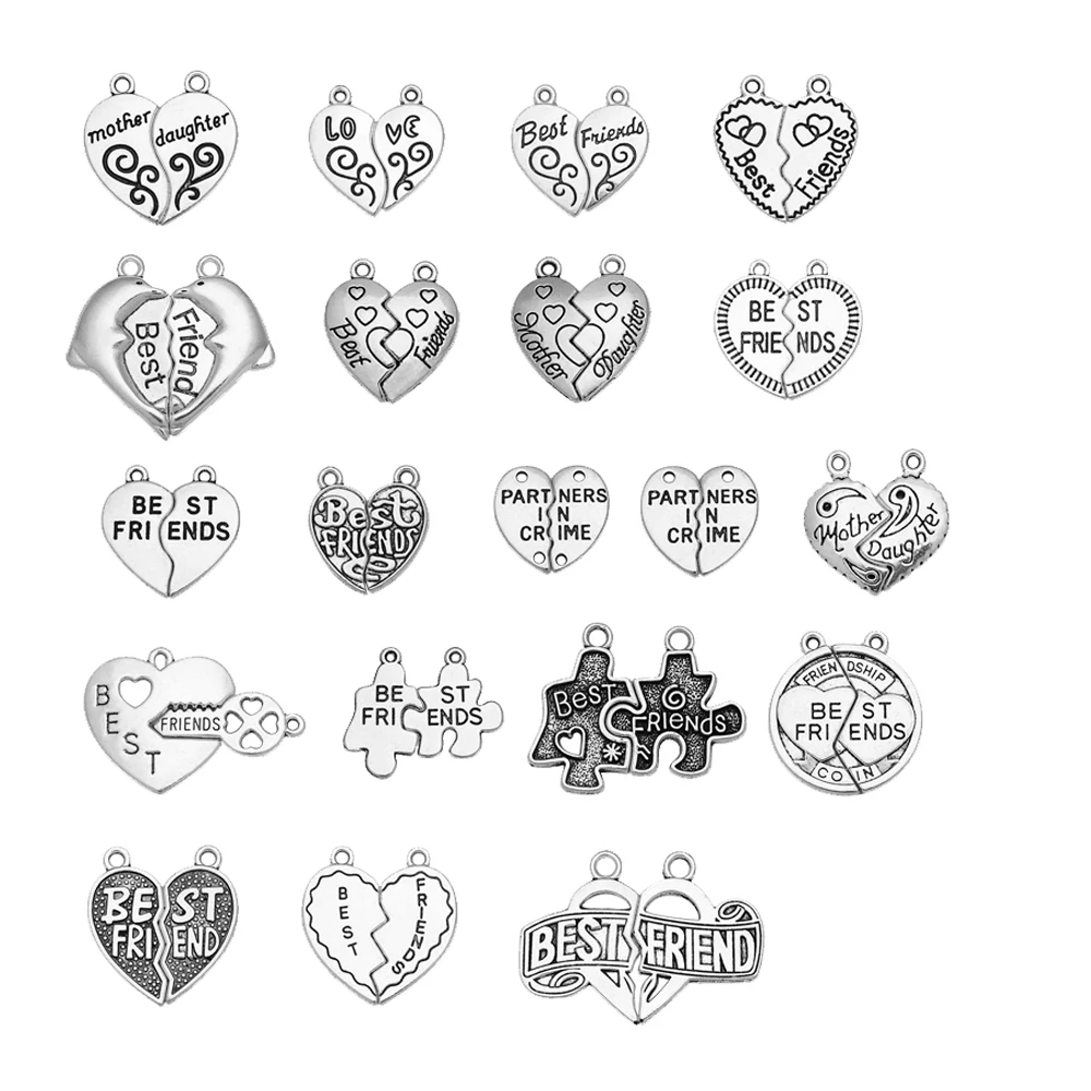 2-15set/lots Heart Puzzle BFF Charms Best Friends Mother Daughter Partners Pendants For Diy Necklace Jewelry Making Supplies