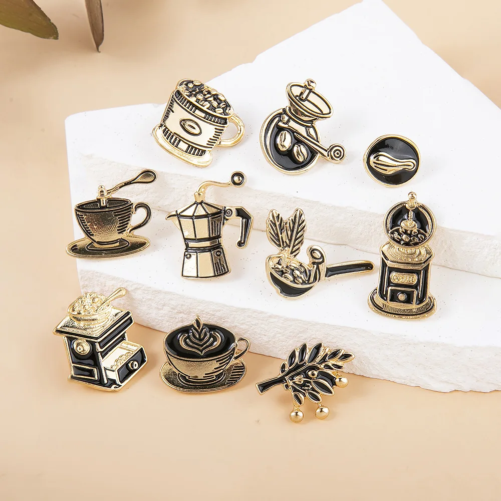 Coffee Series Alloy Pins Coffee Beans Coffee Cups Latte Props Machines Badge Backpack Clothing Decor Brooch for Coffee Lovers
