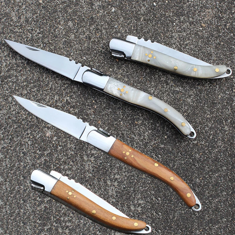 Folding Knife Stainless Steel Home Fruit knives Camping EDC Tool White Agate/Wood Handle Outdoor Survival Pocket Knife Portable