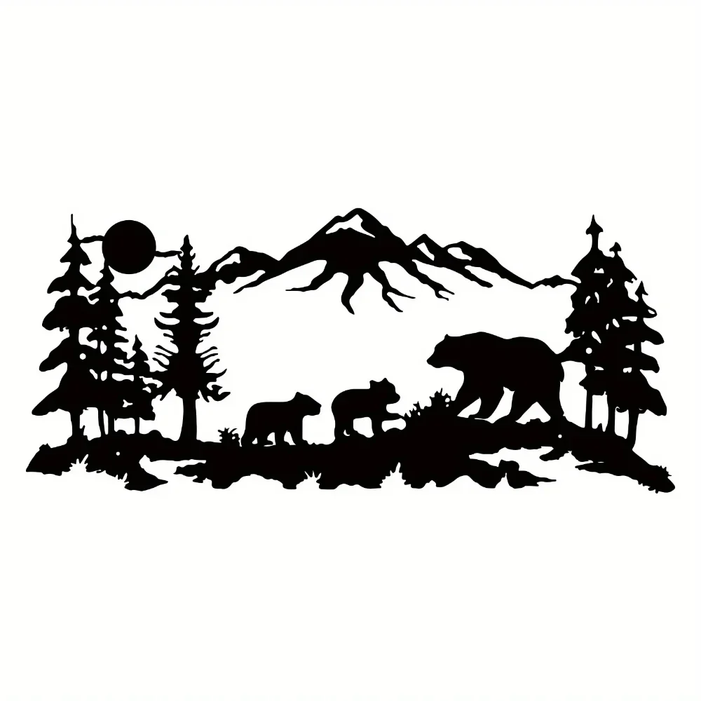 1pc Poster,stick,mural,home,decor,Mountain Forest , Black Metal Wall ,Decoration Minimalist Line ,Drawing Home Pendant Iron Art