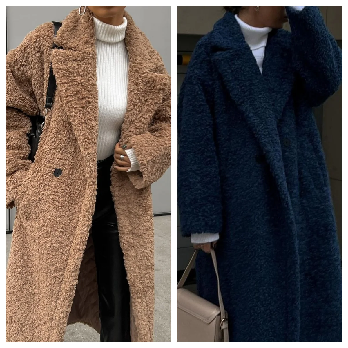 Fashion Turn Down Collar Coat Women Autumn Winter Elegant Long Sleeve Lady Long Coats Chic Pocket Female Double Breasted Jacket