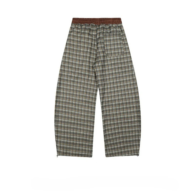 Winter New Fleece Plaid Women's Sweatpants American Retro Design Loose Straight Wide-Leg Warm Versatile Casual Long Pants Ladies