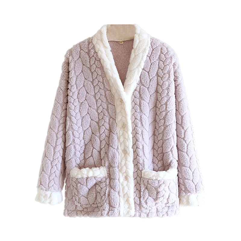Women's Winter Fuzzy Pajama Coats Casual Thicken Warm Flannel Button Fleece Sleepwear Cozy Soft Loungewear