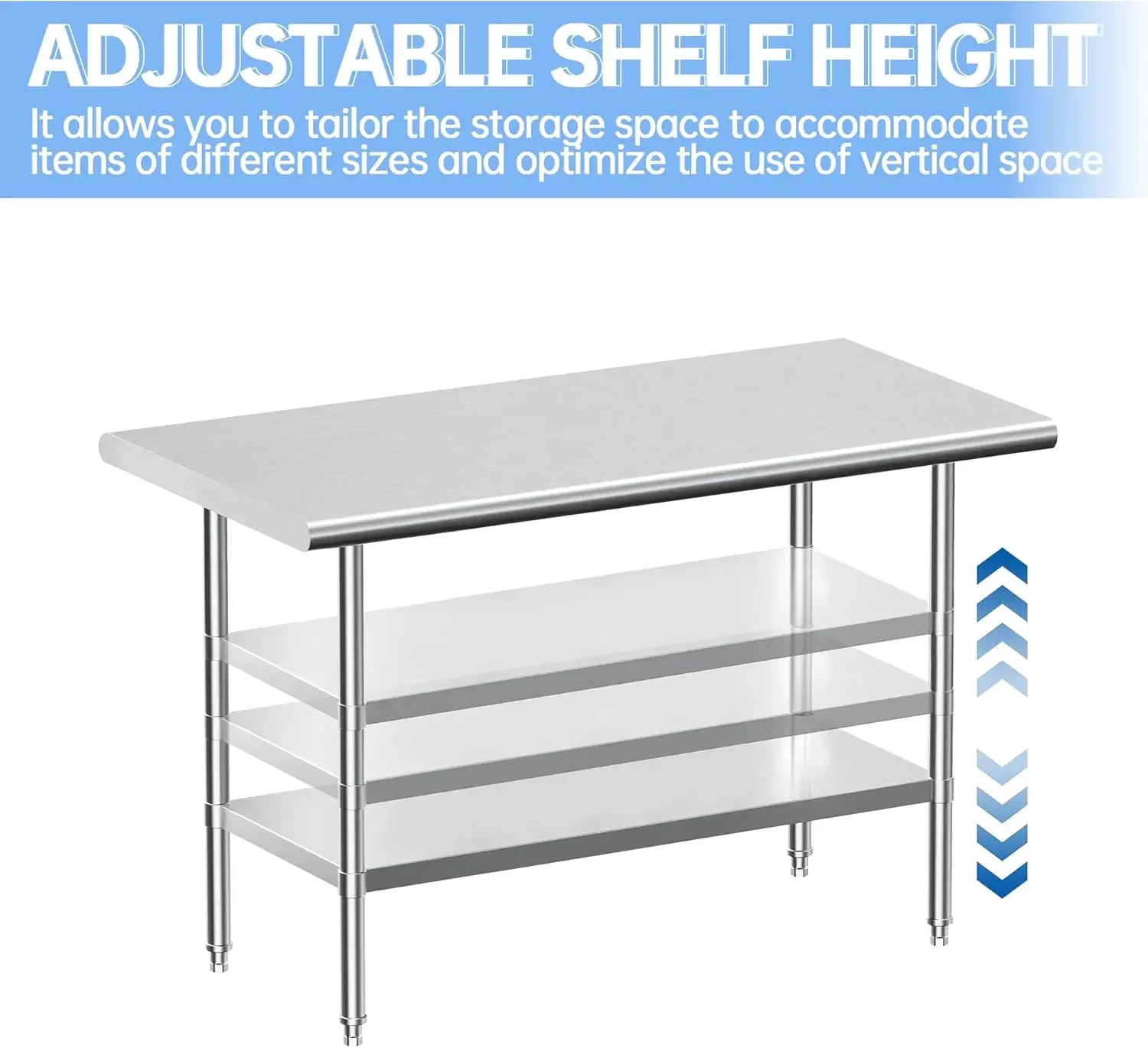 Steel Work Table, NSF Commercial Worktable with Undershelf and Legs for Restaurant, Home and Hotel - 24