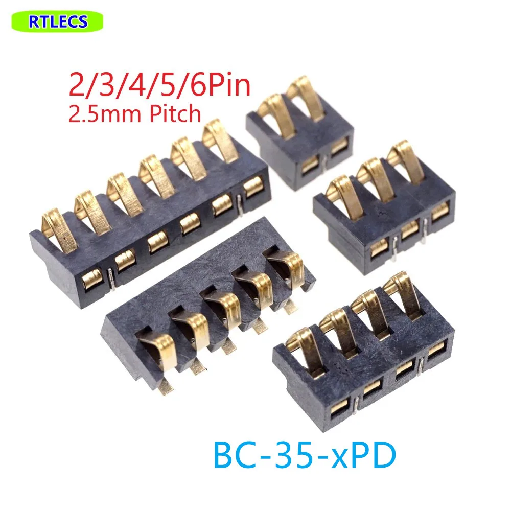 5pcs Spring Compression Contact 2.5 mm Pitch 5 Pin Female Male Connector Surface Mount Battery Connectors Reflow Solder PCB