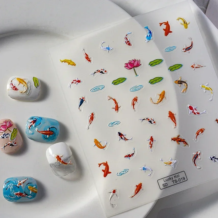 Lucky Koi Fish Nail Sticker Chinese Style Panda Nail Art Decorations Butterfly New Year Stickers Press on Nail Decals