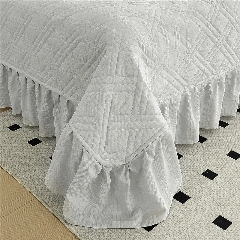 Bonenjoy Bedspread Ruffles Mattress Protector Home Quilted Bed Linen Solid Color Bed Cover 250x250cm cubrecama (No Pillowcase)