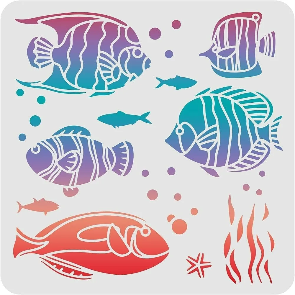 Tropical Fish Stencil 30x30cm Fish Stencils for Painting Reusable Sea Animal Stencil Sea Creatures Stencil for Painting on Wood