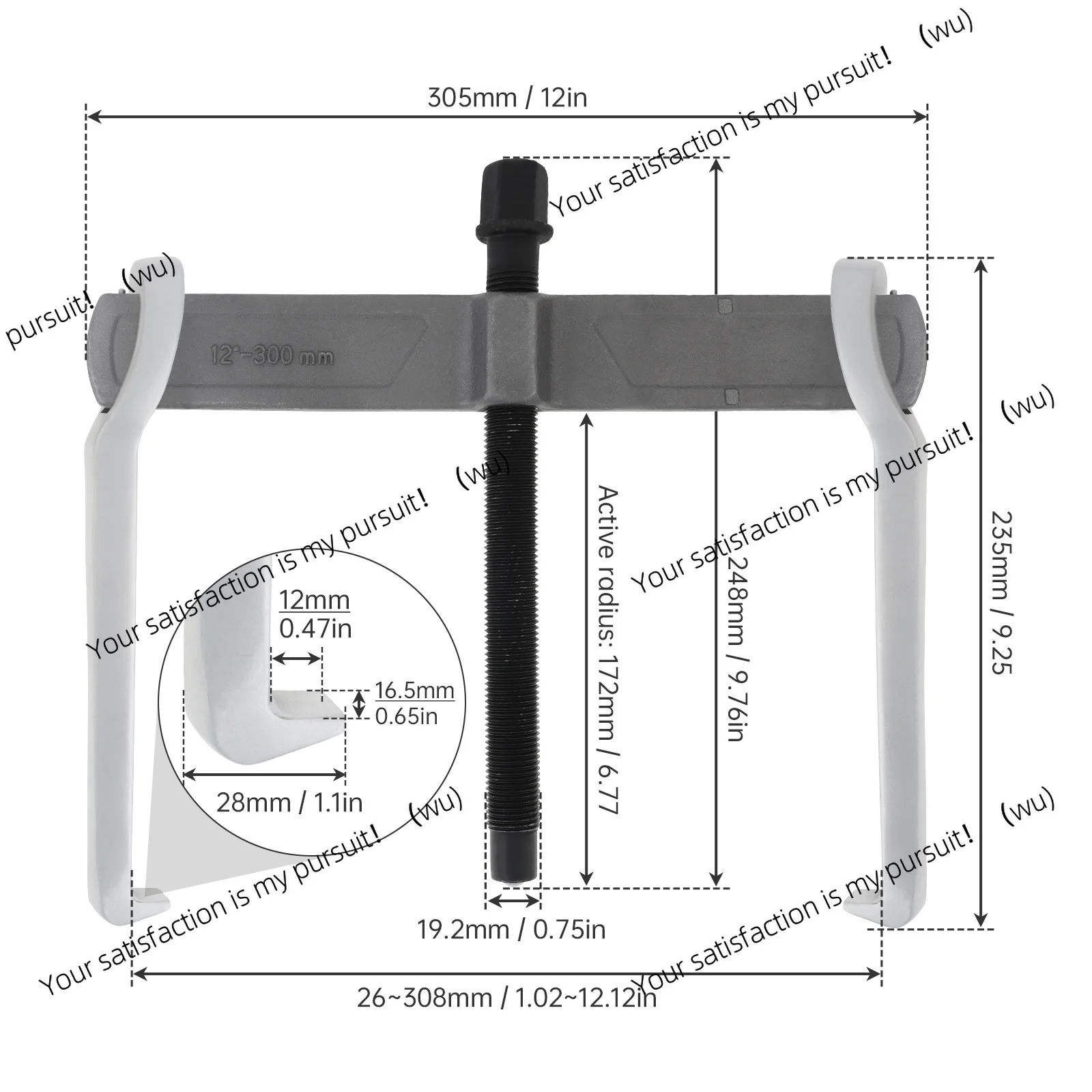 4/6/8/10/12inch Two Claws Internal External Chrome Vanadium Bearing Gear Puller for Removal of Pulleys Flywheels Bearing & Gears