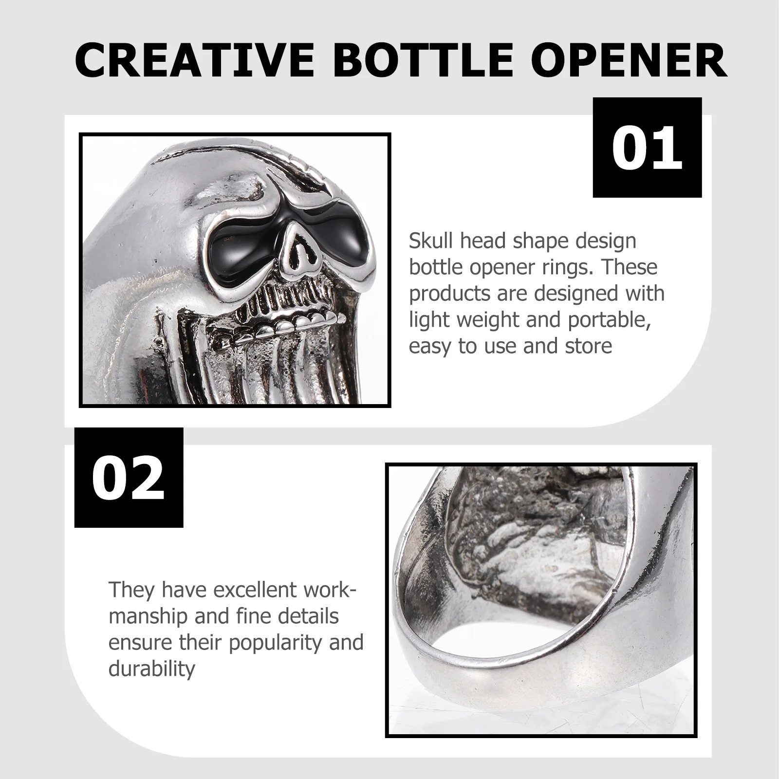 

4pcs Skull Head Ring Bottle Opener Creative Can Lid Lifter Portable Camping Supply Finger Lifter Outdoor Practical