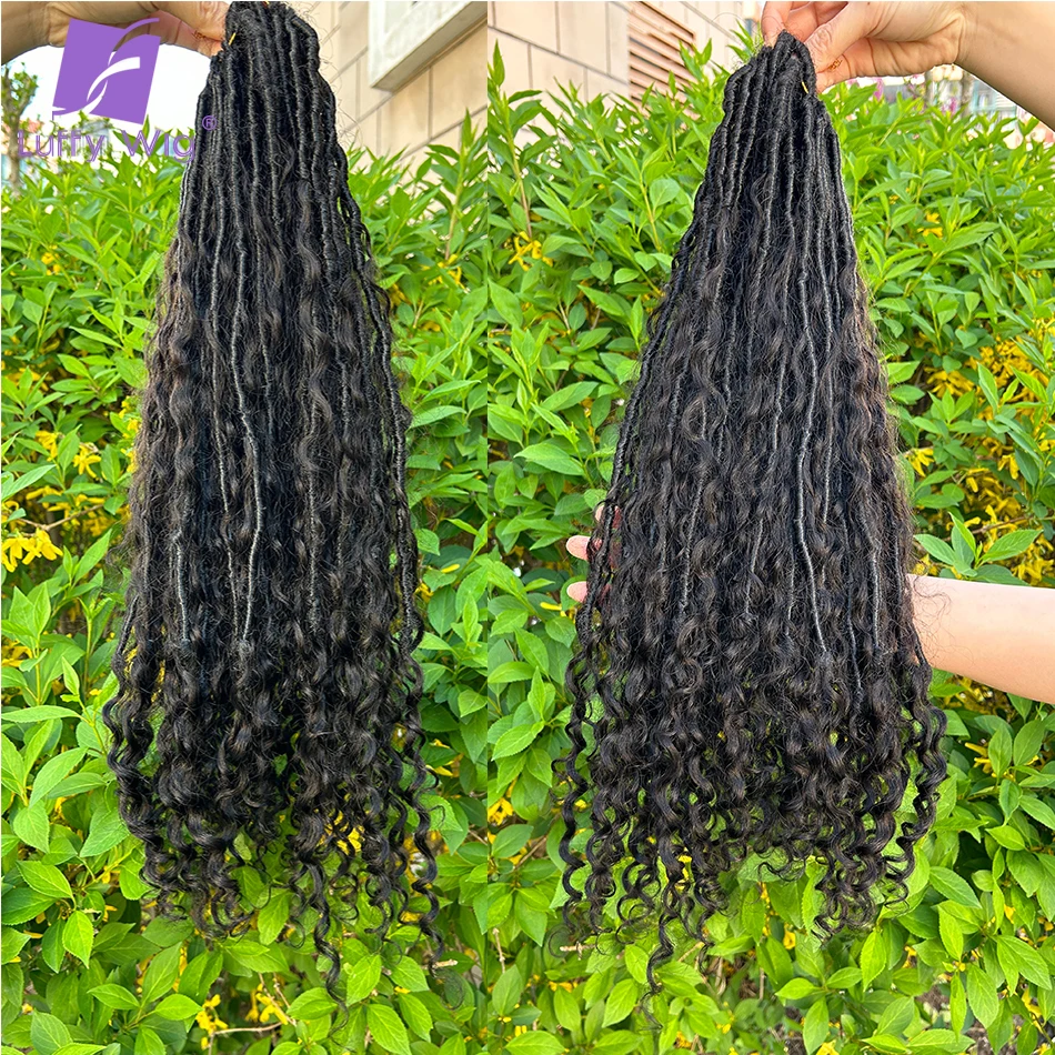 Locs Human Hair Extensions Crochet Box Boho Locs Braids Pre Looped Curly Ends For Women Faux Locs Human Hair LuffyWig