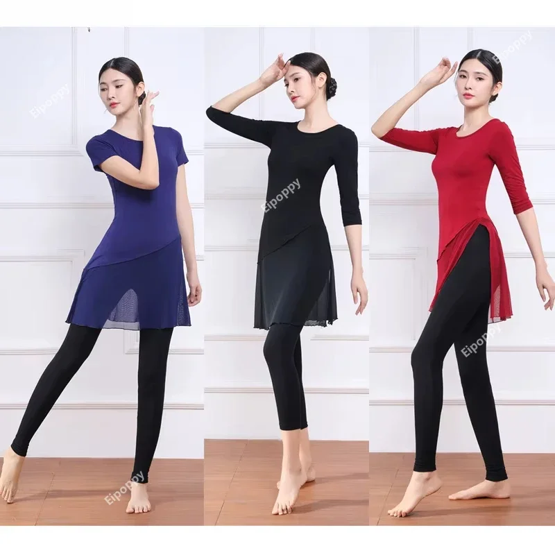 Adult Oriental Latin Belly Dance Outfit Mesh Stitching Top And Pants Set Modern Classical Dance Practice Clothes for Ladies