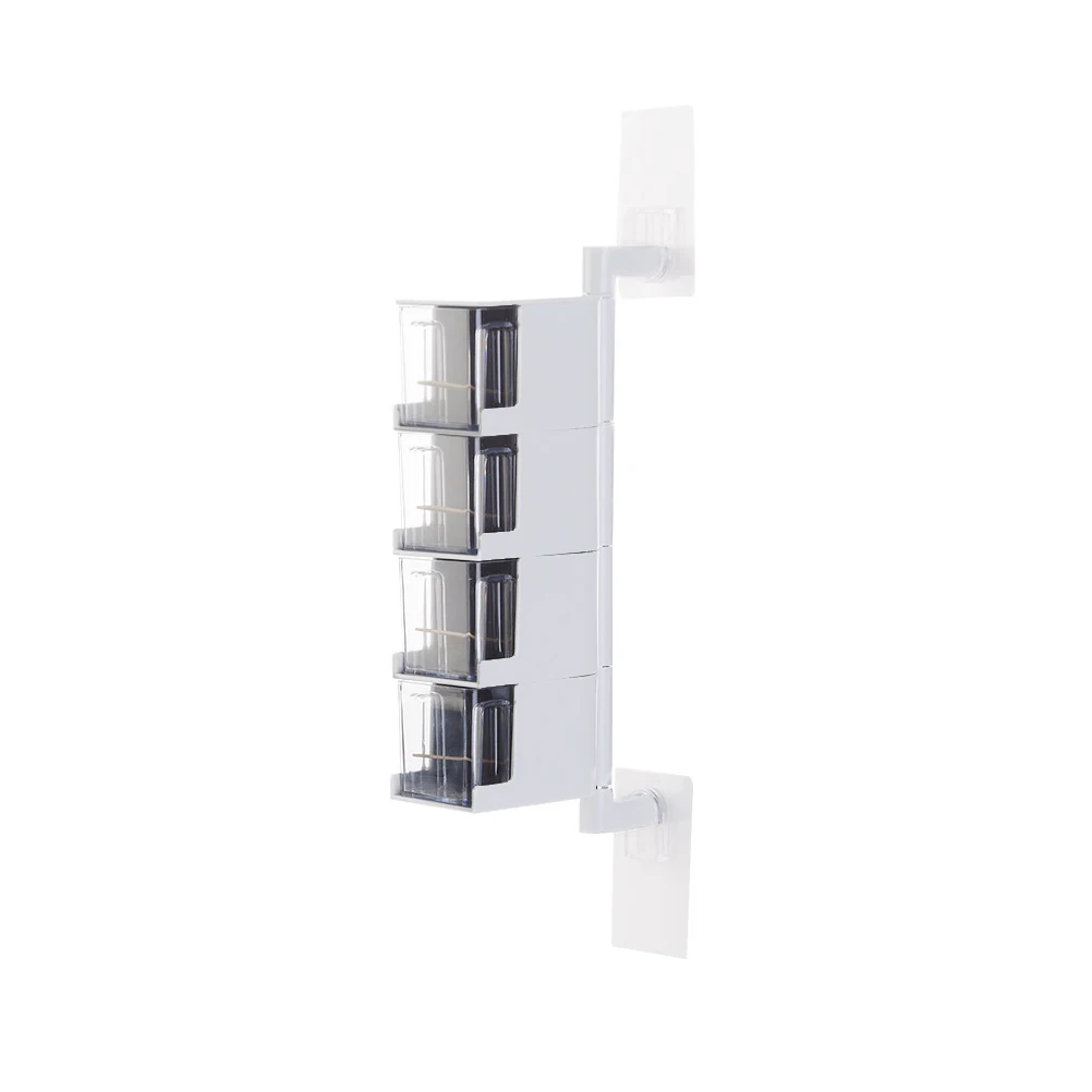 

4-Tier 360 Rotating Wall Mount Spice Rack Storage Organizer Drawer Design Abs Container Stainless Steel Tube Transparent