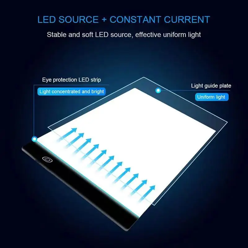 Tabela De Cópia LED Prancheta De Crianças Mesa De Cópia Transparente Notebook Brilho Ajustável Luz Noturna