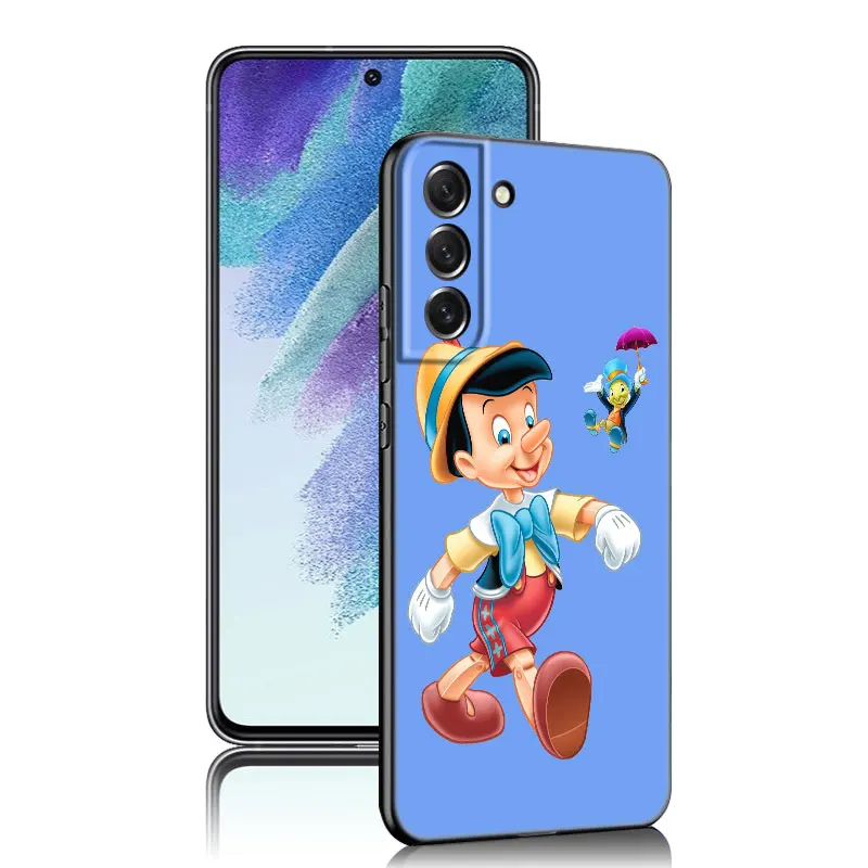 Funny Anime Pinocchio Phone Case For Samsung Galaxy S23 S21 S20 FE S24 S22 Ultra S10E S10 S9 S8 Plus Black Silicone Cover