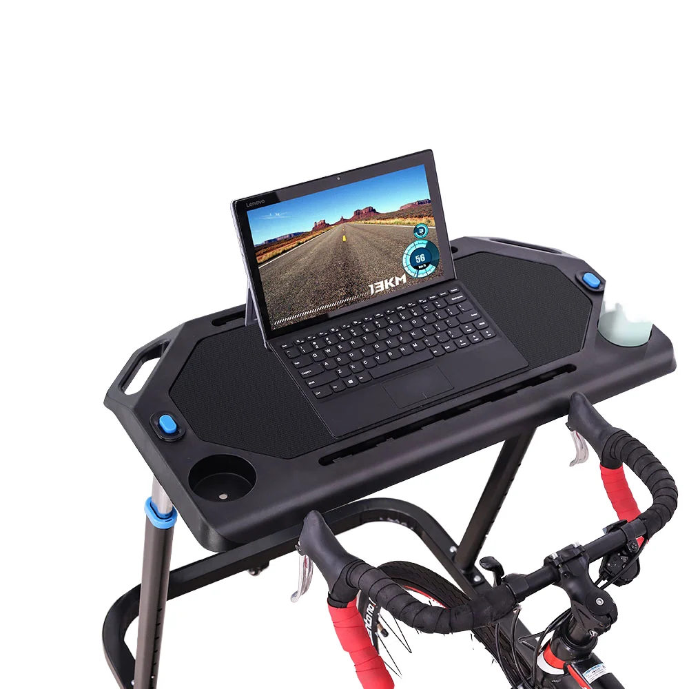 

Adjustable Height Indoor Cycling Desk, Non-Slip Steel Bike Trainer Fitness Desk with Lockable Wheels