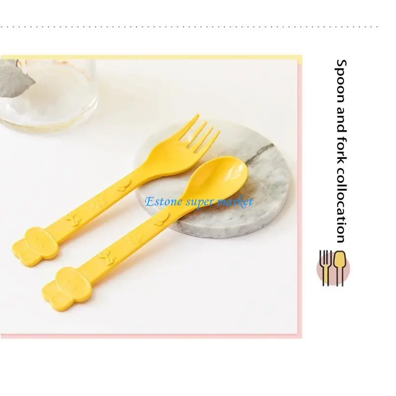 090B Cartoon Duck Bowl Cup Spoon Fork for Baby Kindergarten Divided Dinner Plate Anti-fall Tableware