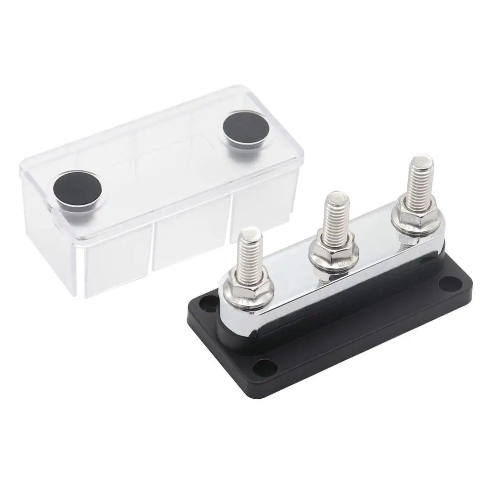 

Car 600A Bus Bar 3-way 3/8 High Current Power Distribution Block Battery Junction Block Busbar With Cover