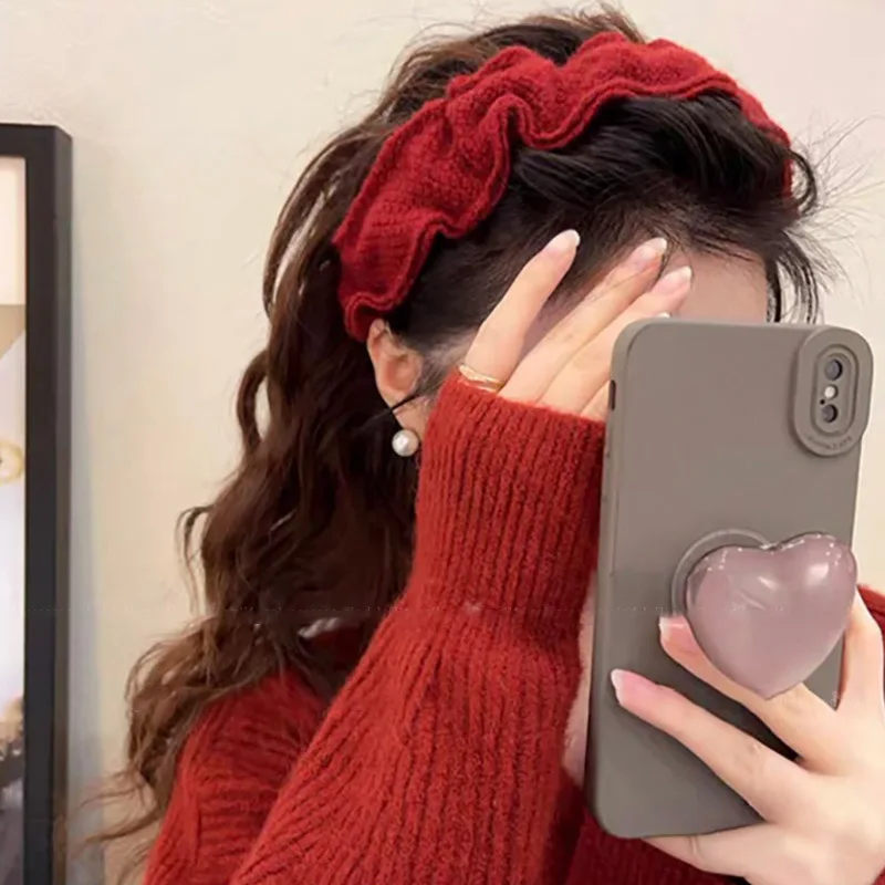 

Wide Knit Headband Heightening Crown Face Slimming Premium Wool Blend for Women Winter New Year Daily