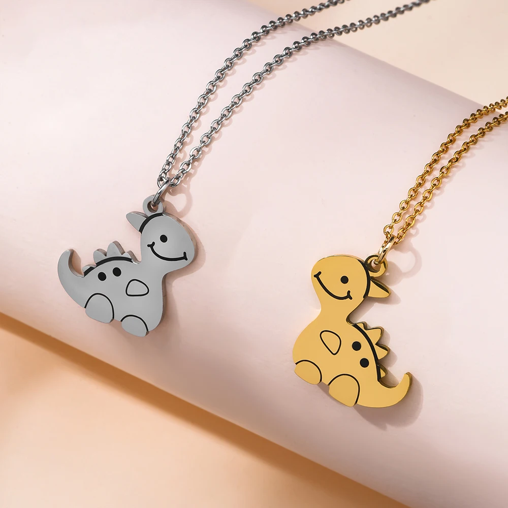 Cute Dinosaur Couple Matching Necklace Cartoon Dinosaur Pendant Necklace Best Friend Friendship Jewelry Gift For Lovers Bff