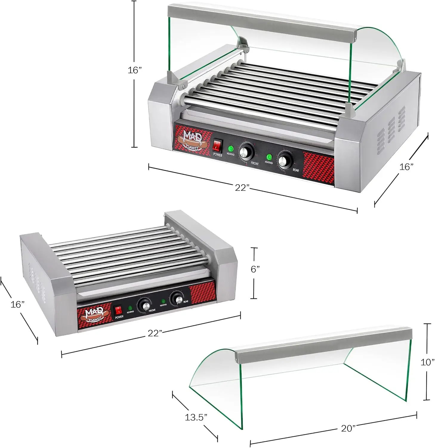 9 Roller Hot Dog Machine With Tempered Glass Cover – Countertop Hot Dog Roller Makes Up To 24 Hotdogs, Brats, Or Sausages