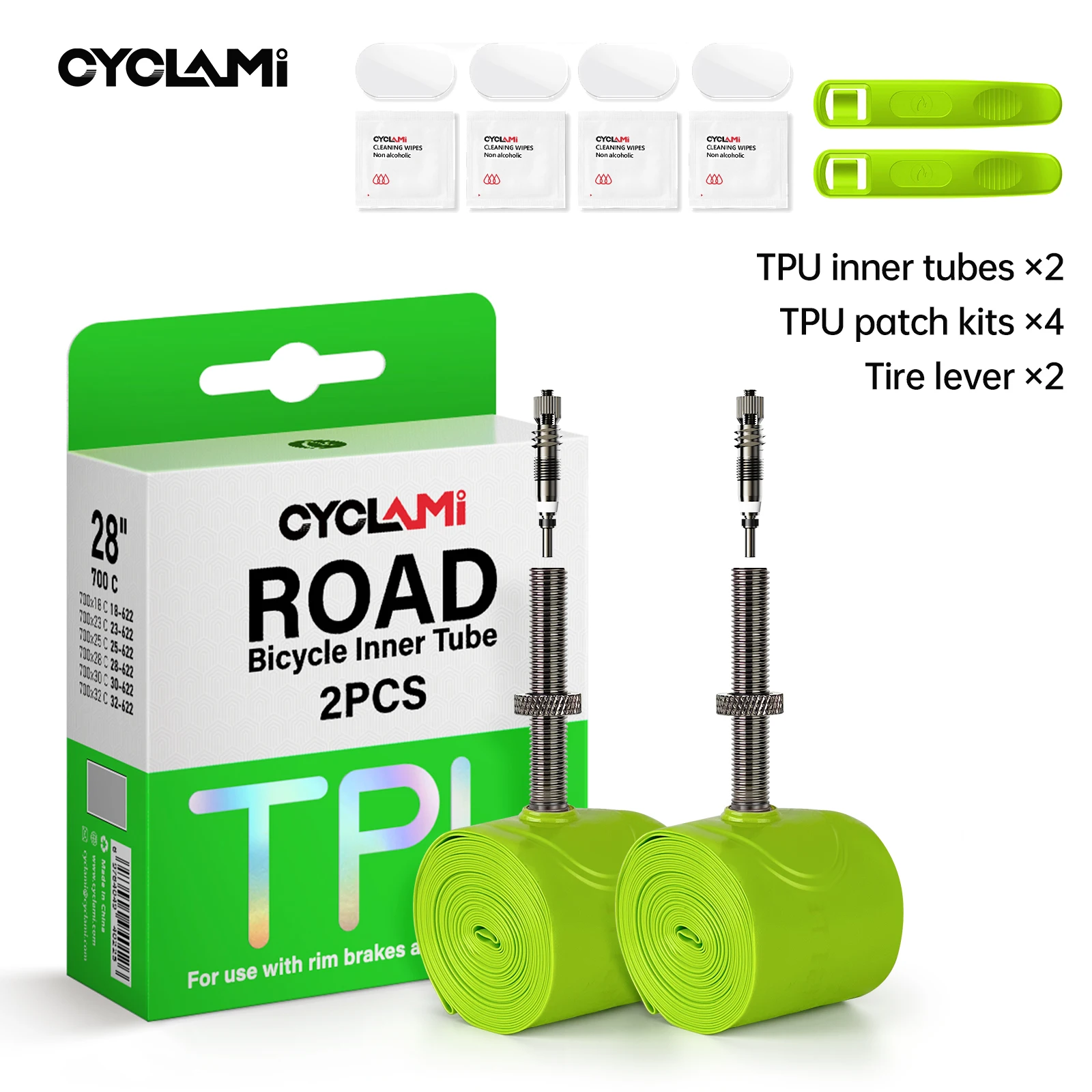 CYCLAMI Ultralichte TPU Fiets Binnenband Metalen ventiel Fiets Binnenband Verwijderbare Frans ventiel Voor Racefiets 700C 700 18 23 25 28 30 32 C
