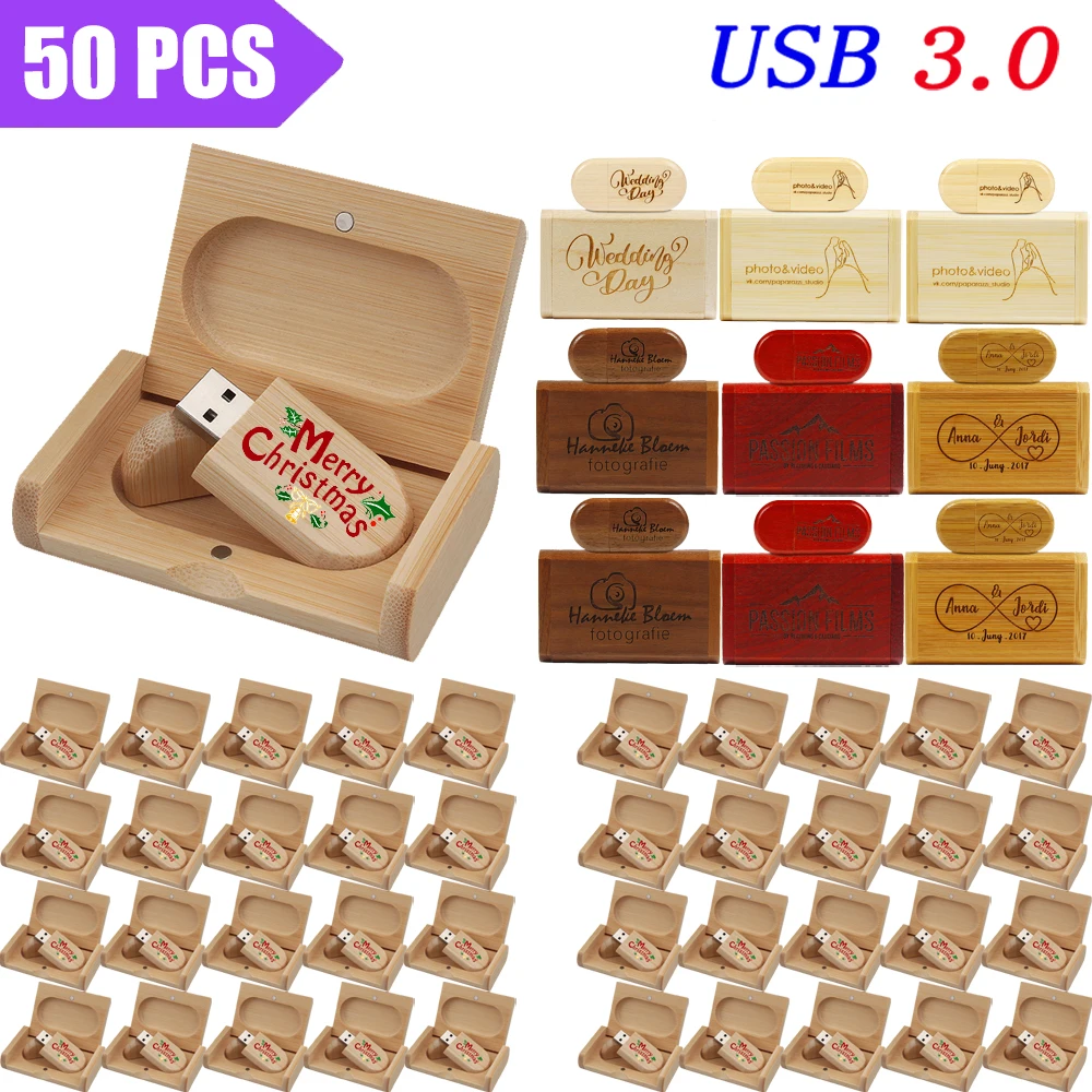 

50pcs/Lot Free Custom Logo High Speed USB Flash Drive 3.0 Wooden Bamboo Pendrive 4GB 8GB 16GB 32GB 64GB 128GB Pen Drive Gifts
