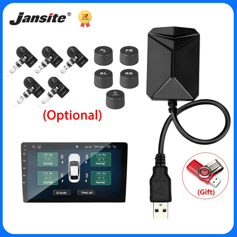 

Android Navigation TPMS With 4 Sensors/5 Sensors Alarm System USB Android Car TPMS Wireless Transmission Tire Pressure Monitor