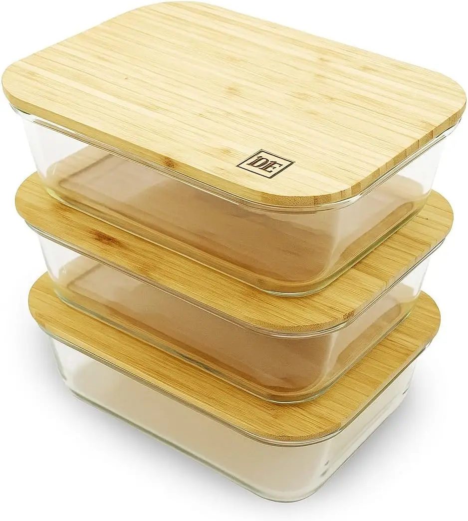 

Eco-Friendly Glass Storage Containers (3-Pack, 51oz) with Bamboo Lids – Airtight, Reusable, Oven & Dishwasher Safe – BPA-Free