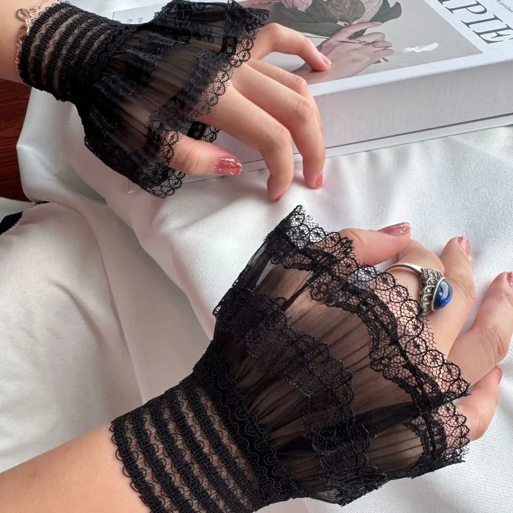 Versatile Victorian Detachable Sleeves Cuffs Solid Color Costume Accessory Lace Ruffled Wrist Lolita Style Cuffs Wedding