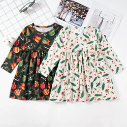 Toddler Girls' Christmas Dress, Girls' Full Print Pattern, Casual Halloween Long Sleeve Dress, Preschool Girls' Clothing