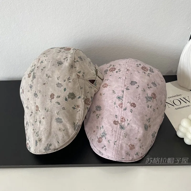 2026 Spring New Retro Printing Forward Hat Women Fashion Trend Casual Thin Temperament Beret Cap