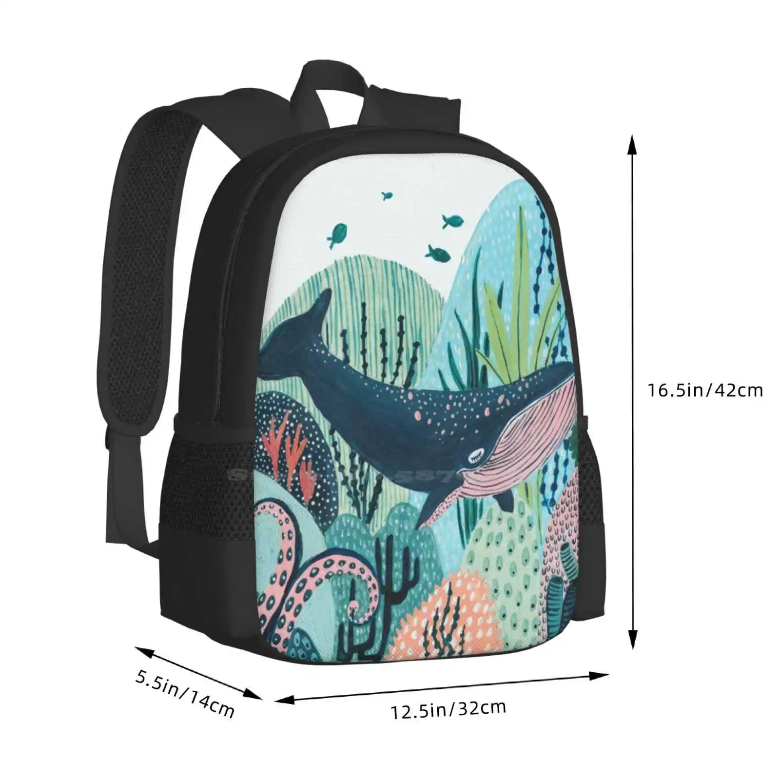 الأزرق الحوت Backpack البيع على ظهره حقائب الموضة الأزرق الحوت المرجان مخالب الأخطبوط الأسماك البحرية المؤنث وقح الاطفال الحضانة الطفل الأخضر