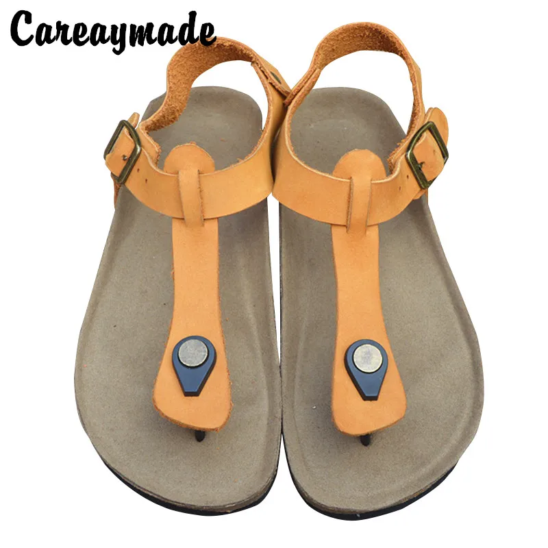 Careaymade-Genuine leather Handmade sandals,Artistic retro clip toe cork bocken shoes,flat bottomed lovers sandals size 36-45