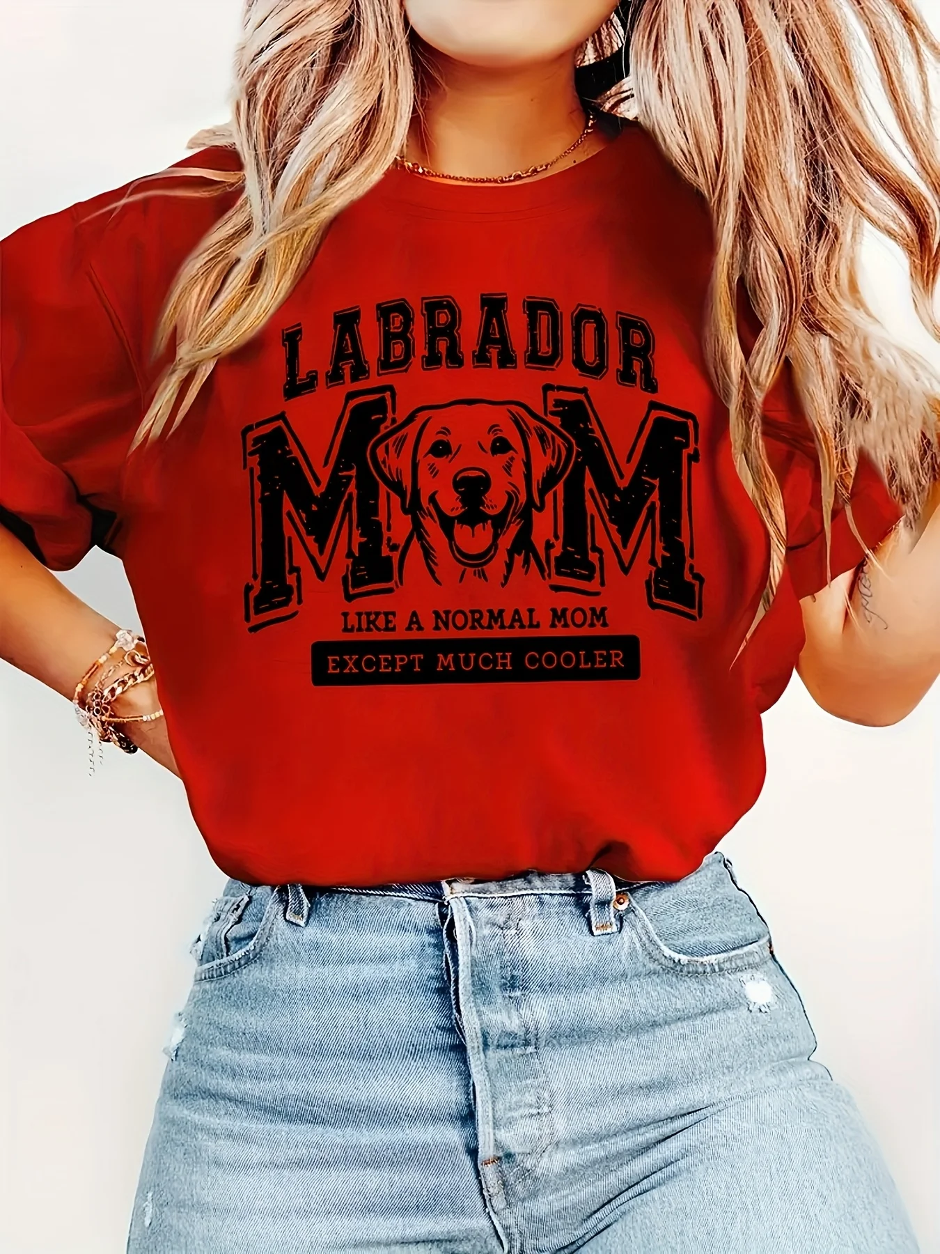 Ladies' Short Sleeved Labrador Retriever Printed T-shirt Fashion Commuter Vacation Daily Casual Roundneck Top