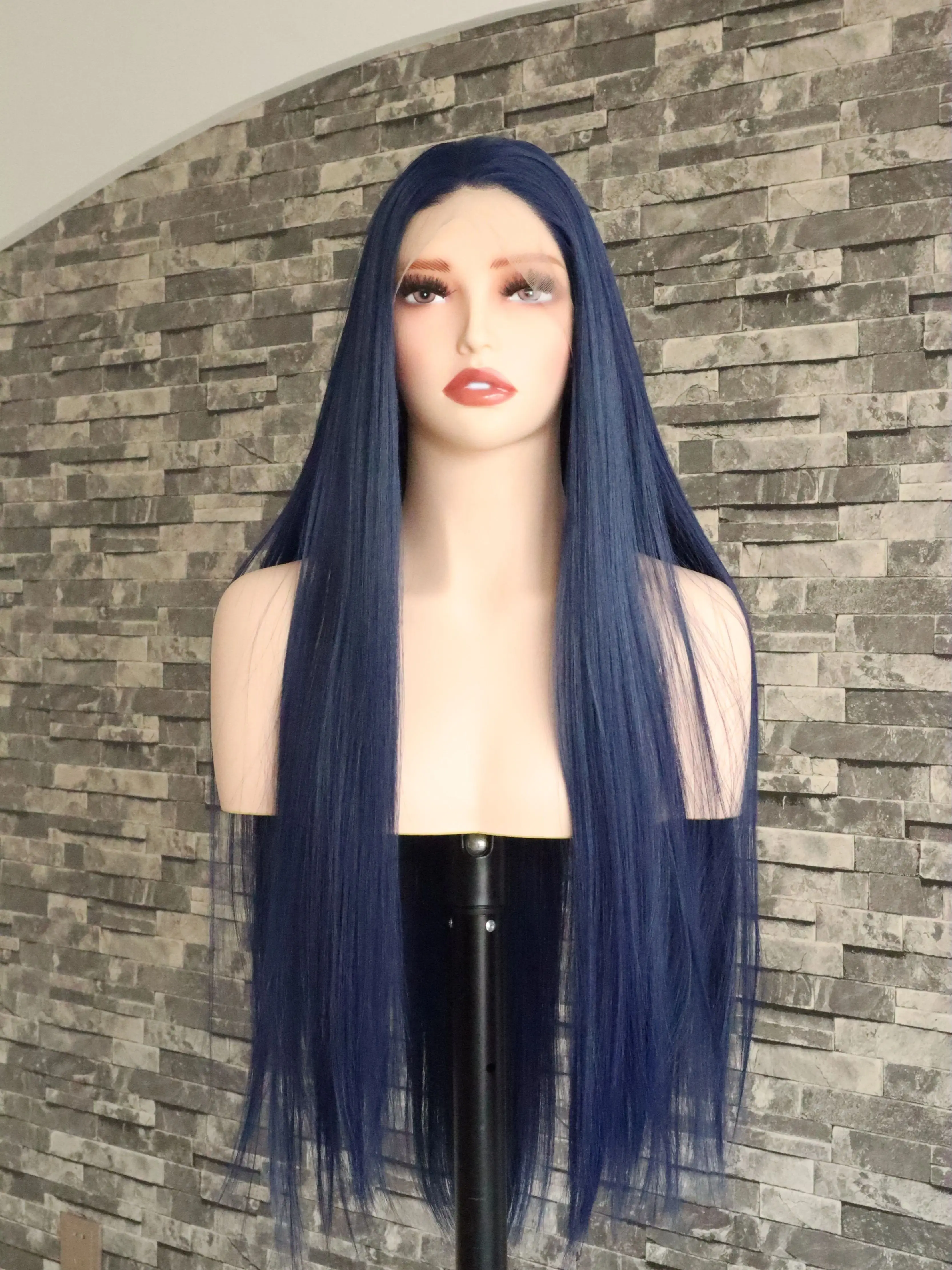 

Темно-синий синтетический парик 13x4 на шнуровке, гладкий длинный прямой бесклеевой парик для чернокожих женщин, термостойкий парик для вечеринок, свободная часть 150%